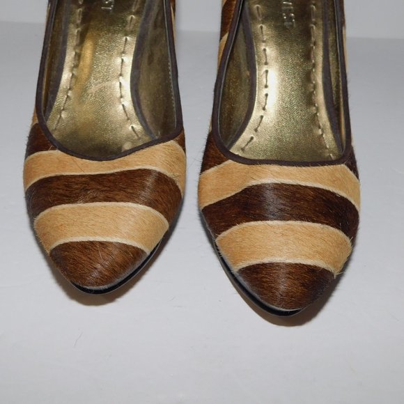 Nine West Womens 6M Brown Tan Striped Animal Hair Platform Heels - Picture 5 of 9